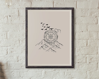 Kompas in de bergen afdrukken