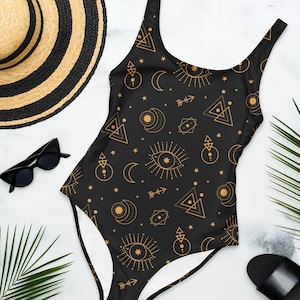 Celestial One-Piece Swimsuit, Mystical Swimsuit, Witchcore Swimwear, Witchy Swimsuit, Dark Academia, Aesthetic Beachwear, Festival Clothing