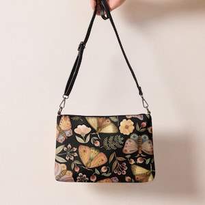 Moth Crossbody Bag, Mystical Moths, Cottagecore Crossbody Bag, Boho Moth Nature Bag, Fall Shoulder Bag, Witchy Moth Bag, Insect Purse