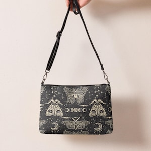 Celestial Moth Crossbody Bag, Celestial Witchy Hand Bag, Luna Moth Bag, Witchy, Gothic Shoulder Bag, Cosmic, Moon Crossbody Bag