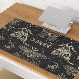 Celestial Moth Desk Mat, Gaming Mouse Pad, Moon Phases, Astrology Work Space, Witchy Desk Mat, Gaming Desk Mat, Desk Accessories