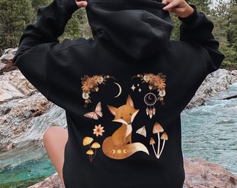 Fox Cottagecore Hoodie, Celestial Boho Hoodie, Mystical Woodland, Fall Nature Hoodie, Magical Forest, Fairycore Hoodie, Cottagecore Clothing