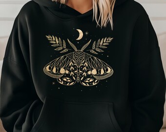 Celestial Moth Hoodie, Boho Moth Hoodie, Celestial Moon, Boho Fall Nature Hoodie, Luna Moth Hoodie, Witchy Hoodie, Mystical Moth Hoodie