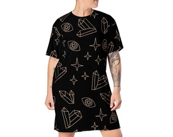 Witchy T-shirt Dress, Mystical Dress, Crystals, Spiritual Dress, Witchy Dress, Gothic Dress, Aesthetic Clothes, Witchcraft Dress