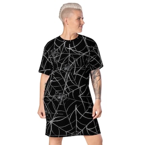 Spider Web T-Shirt Dress, Spider Web Dress, Spooky Dress, Halloween Party Dress, Halloween Costume, Witchy Dress, Gothic Dress