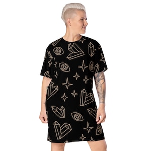 Witchy T-shirt Dress, Mystical Dress, Crystals, Spiritual Dress, Witchy Dress, Gothic Dress, Aesthetic Clothes, Witchcraft Dress