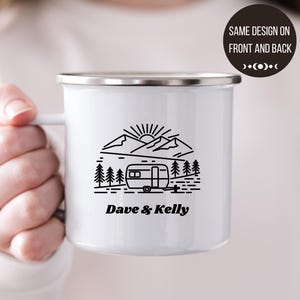 Personalized Couples Caravan Mug, Couples Travel Mug, Custom Name Wedding Gift, Engagement Gift, Camper Van Gift, Travel Lover Gift