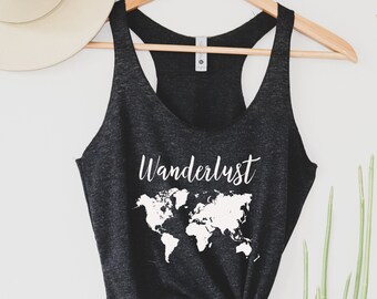Wanderlust Tank Top, World Traveler Tank Top, World Map Tank, Globe Trotter, Exploring, Hiking, Travel Tank, Travel Lover Gift