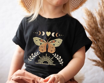 Camicia per bambini Boho Butterfly, Camicia per bambini celeste, Camicia per bambini farfalla autunnale, Maglietta per bambini Boho Fall, Camicia per bambini mistica stregata