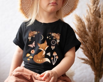 Boho Fox Toddler Shirt, Celestial Fox, Boho Fall Kids Shirt, Woodland Kids Shirt, Cottagecore Kids Clothing, Fairycore Kids Shirt