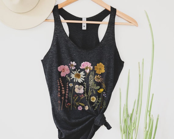 Wildflowers Racerback Tank Top, Pressed Flowers Tank, Boho Vintage Floral Tank Top, Boho Festival Tank, Cottagecore Tank, Fairycore Tank