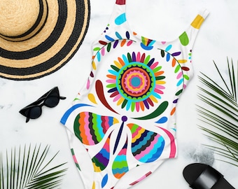 Mexican Otomi One-Piece Swimsuit, Mexican Flower Swimsuit, Folklore, Mexican Swimsuit, Mexican Beachwear, Latina Swimsuit, Fiesta Swimsuit