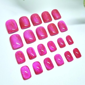 Pink Jewel Cat Eye Nails Press On Nails