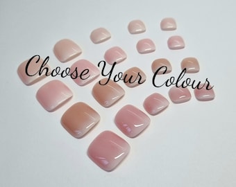 French Fade Press On Toenails: Sheer Custom Color, Full Set of 20