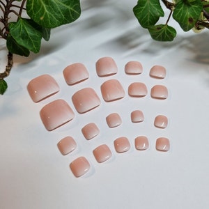 French Fade Opaque Press On Toenails, Full Set of 20