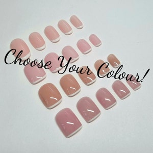 French Sheer Custom Colour Extra Short Press On Nails, Full Set of 22