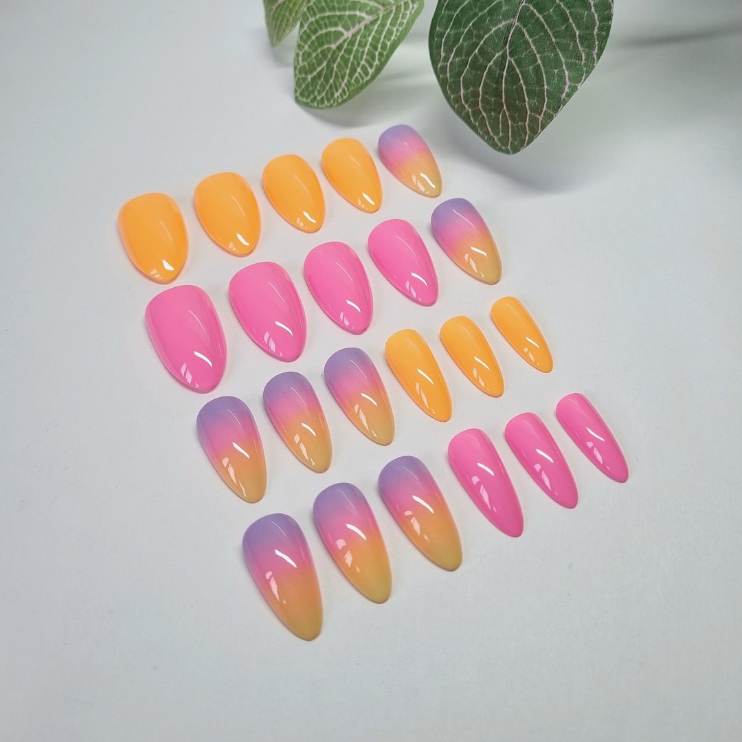 Pink Sunset Press on Nails, Full Set of 22 - Etsy