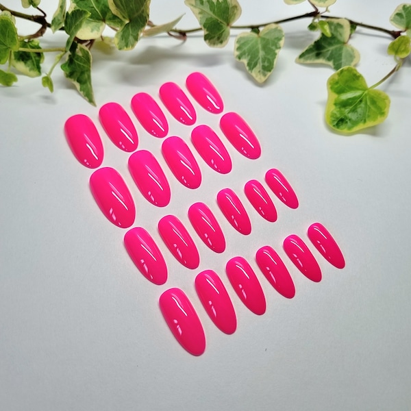 Hot Pink Press On Nails, Full Set of 22