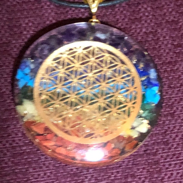 Seven crystal organize chakra symbol flower of life pendant