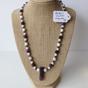 Amethyst and Howlite Neckless with Amethyst  bar