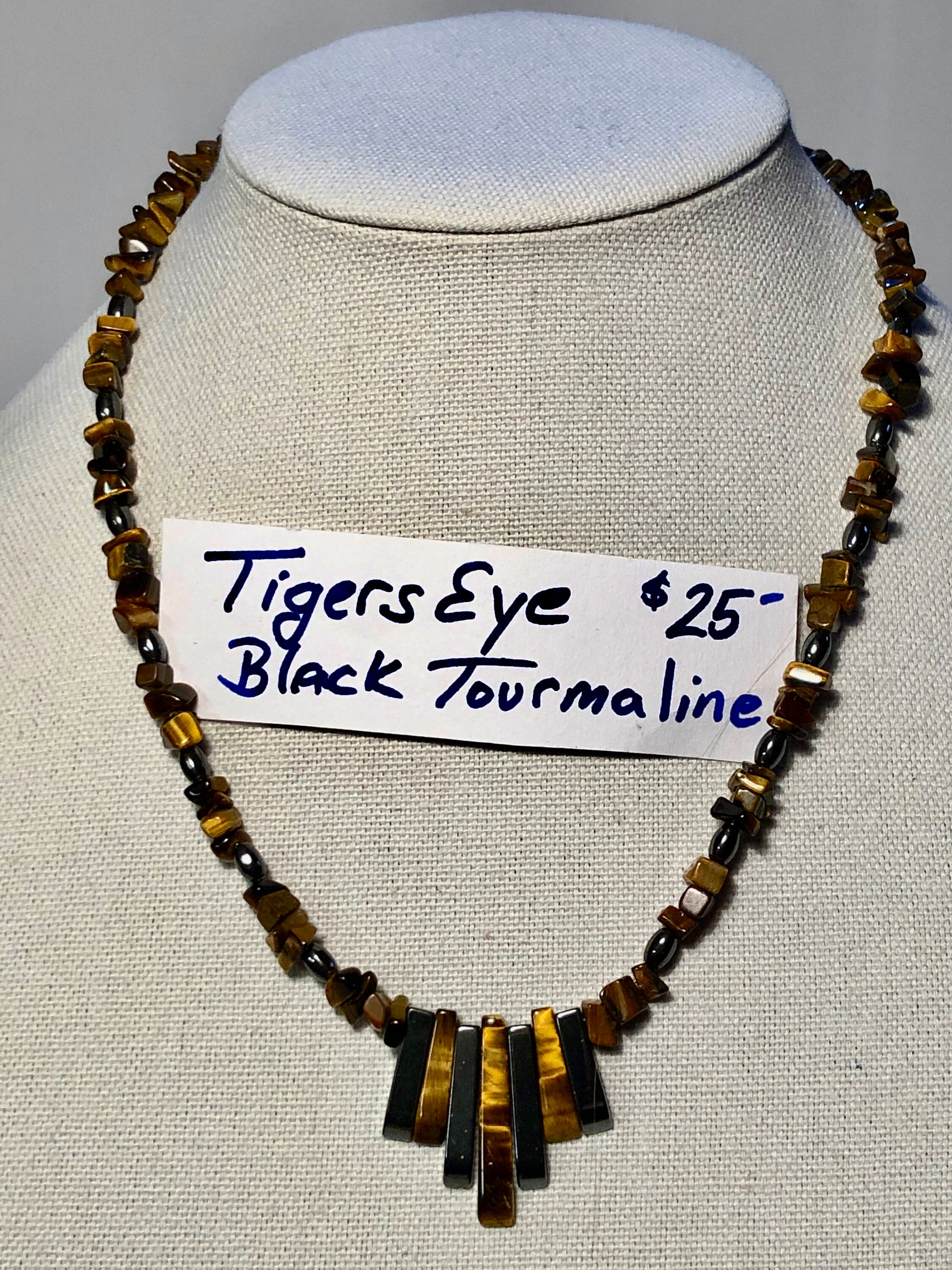Tigers eye and Black Tourmaline crystal necklace Etsy