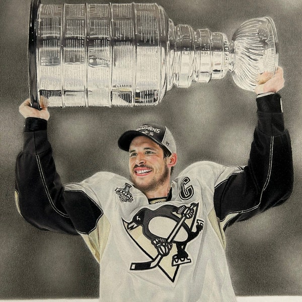 Pittsburgh Penguins’ Sidney Crosby with Stanley Cup Print (Pre Order)