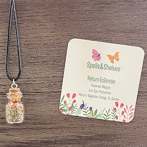 Keer terug naar de afzender Spell Jar-ketting | Omkeringsmagie | Boze oog | Beschermingsspreuk | Altaar | Heksencadeaus | Ketting: