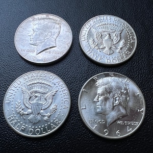 Silver Kennedy Half Dollar 1/2 50 Cents 90pct 40pct by Year and Grade 1964-1969 United States Coins