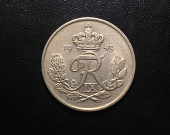 1949 DENMARK 25 ORE FREE SHIPPING Denmark Bin #3 Excellent Vintage Coin 