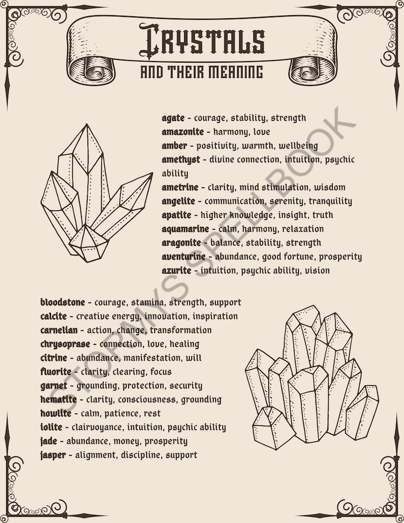 Instant Download Digital Print Crystal Safety Crystals: Grimoire Book of Shadows Pages How to Cleanse and Charge Crystal Meanings