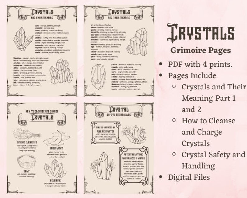 Instant Download Digital Print Crystal Safety Crystals: Grimoire Book of Shadows Pages How to Cleanse and Charge Crystal Meanings