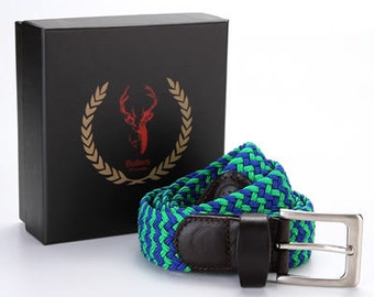 Men's Woven ZIgzag One Size Comfort Stretch Belt with Real Leather Trim in Luxury Gift Box by Butler's of London