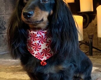 Holiday, Christmas tie doggy bandanna. Peppermint design. 100% cotton. This is a fundraiser
