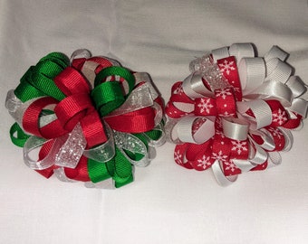 Christmas Hair Bow| Ribbon Hair Clip Bows for Toddlers and Kids