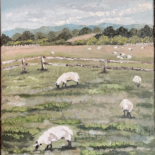 Original English Countryside Farm Sheep Painting Landscape, Rural Landscape, Village, England, Lake District, Peak District Art, Wall Decor