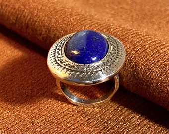 Bague grosse Touareg en argent 925 et lapis lazuli