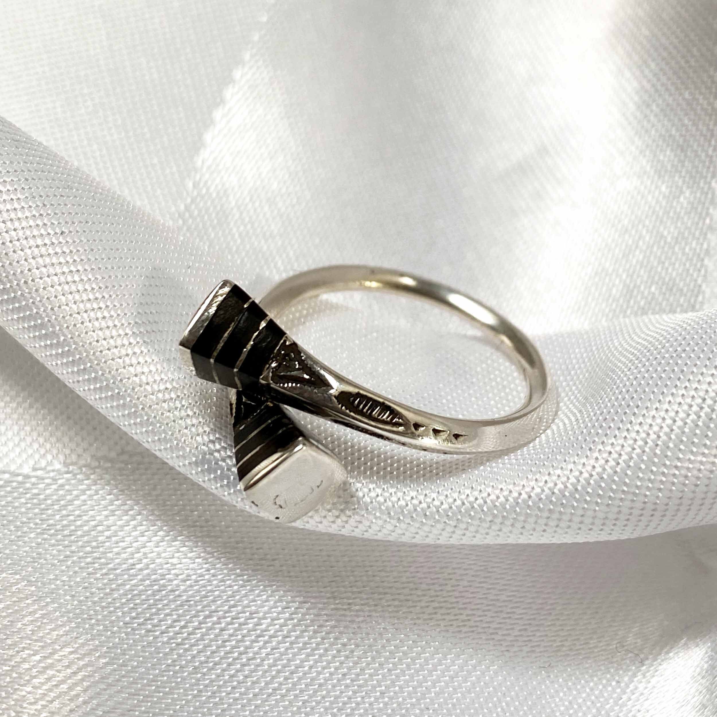 Adjustable Touareg Crossed Ring in Silver and Timidwa Ebony