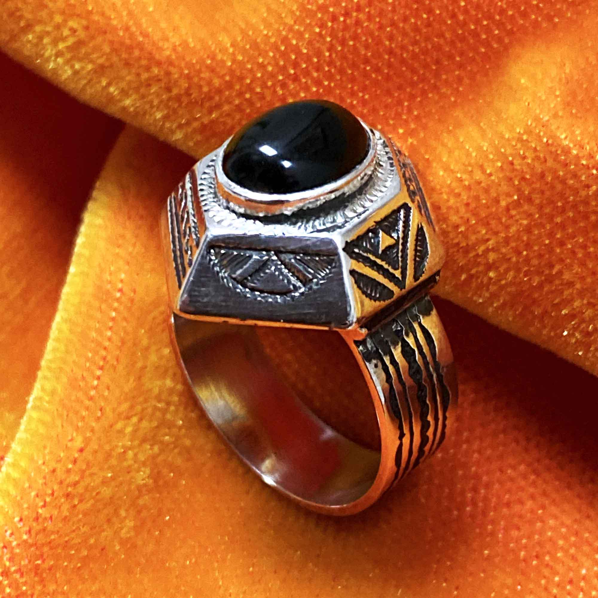Bague Homme Argent 925 Avec Agate/onyx Noir - Pierre Naturelle, Style Vintage, Neuve Avec étiquette