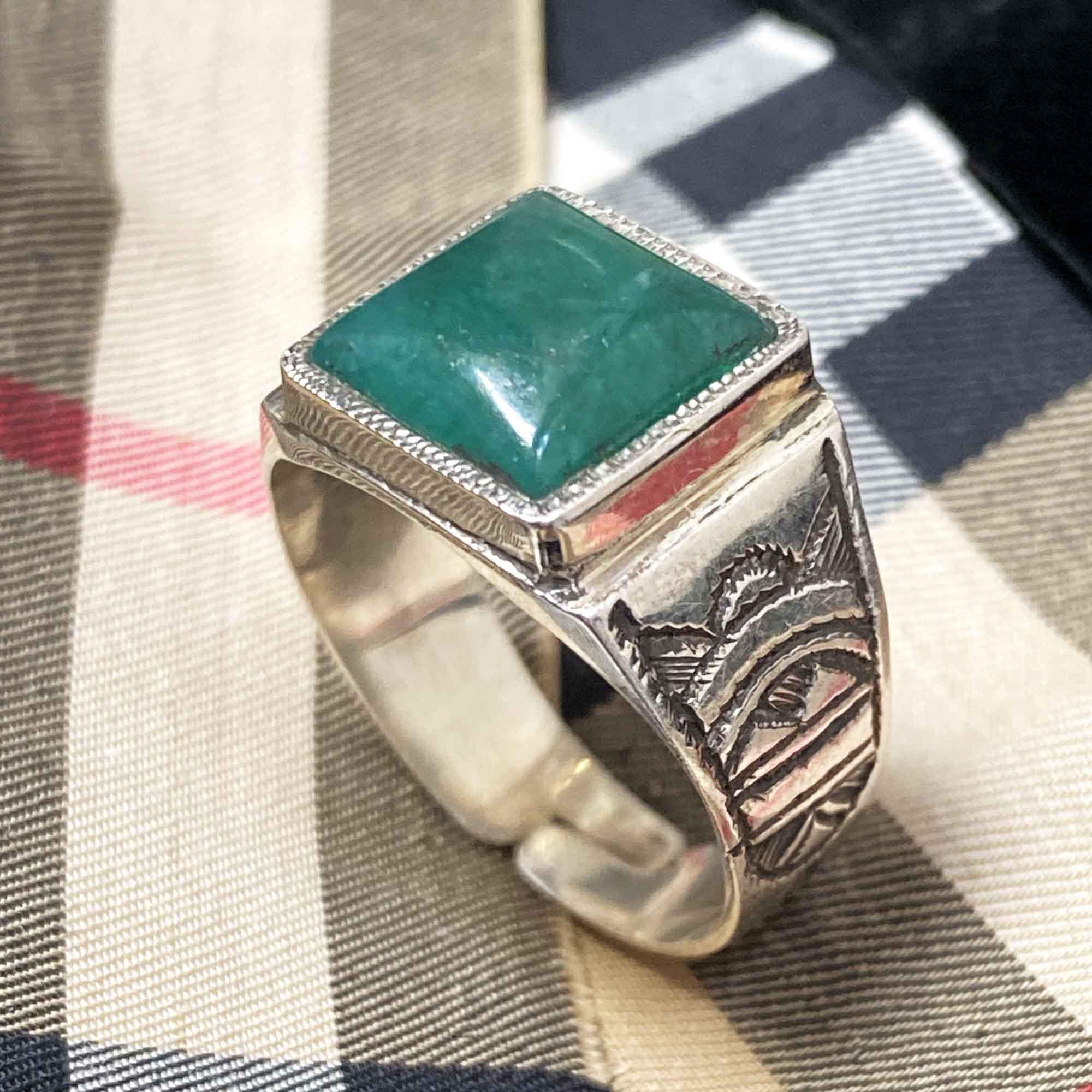 Lot De 2 Chevalières Homme En Acier Inoxydable Avec Agate Verte - Bague Réglable Et Hypoallergénique - Idéal Cadeau
