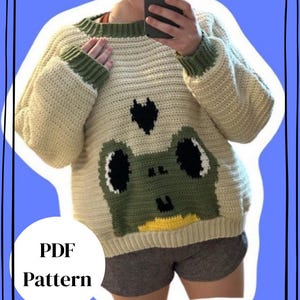 Häkelanleitung für einen Froschpullover | Oversize-Häkelpullover (PDF) | Niedliche Froschkleidung | Einfache Häkelanleitung