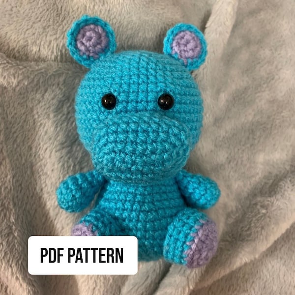 Crochet hippo pattern, crochet amigurumi pdf, pattern for crochet, hippo with top hat, Bartholomew the hippo