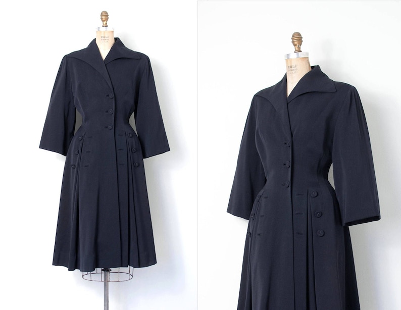 vintage 1940s princess coat in navy blue small image 1