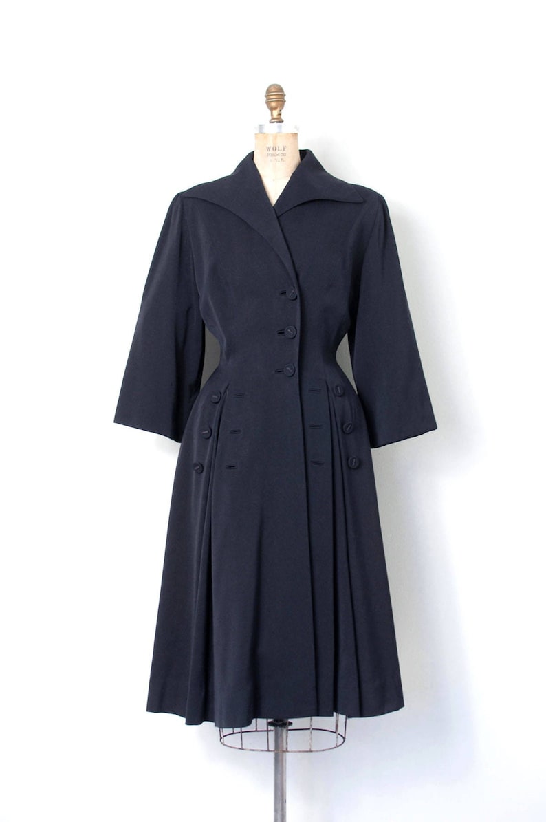 vintage 1940s princess coat in navy blue small image 6