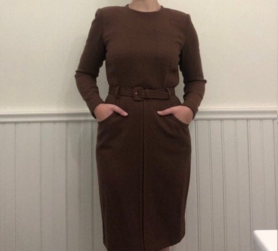 Vintage Wool Carolina Herrera Belted Midi Dress