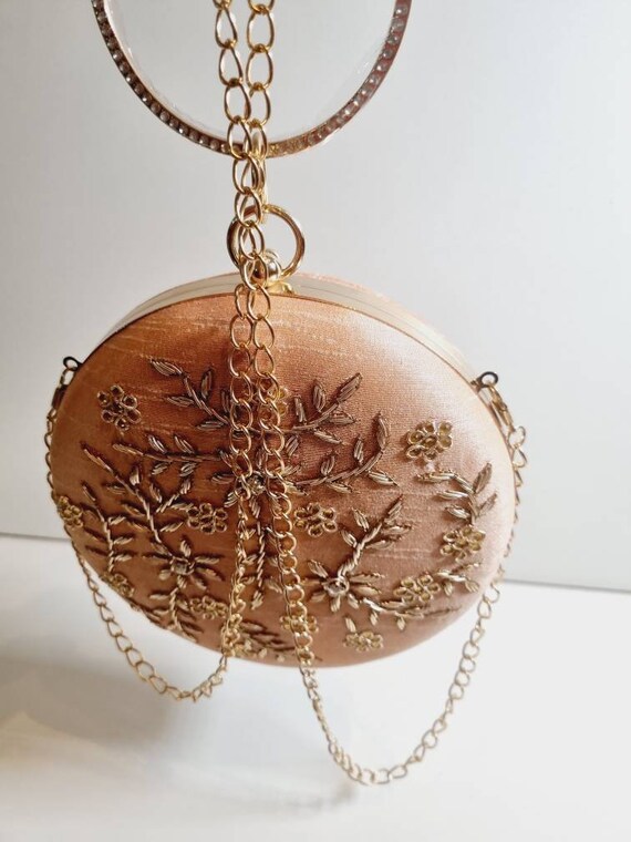 Peach and Gold Round Clutch Purse Collection With Gold Etsy
