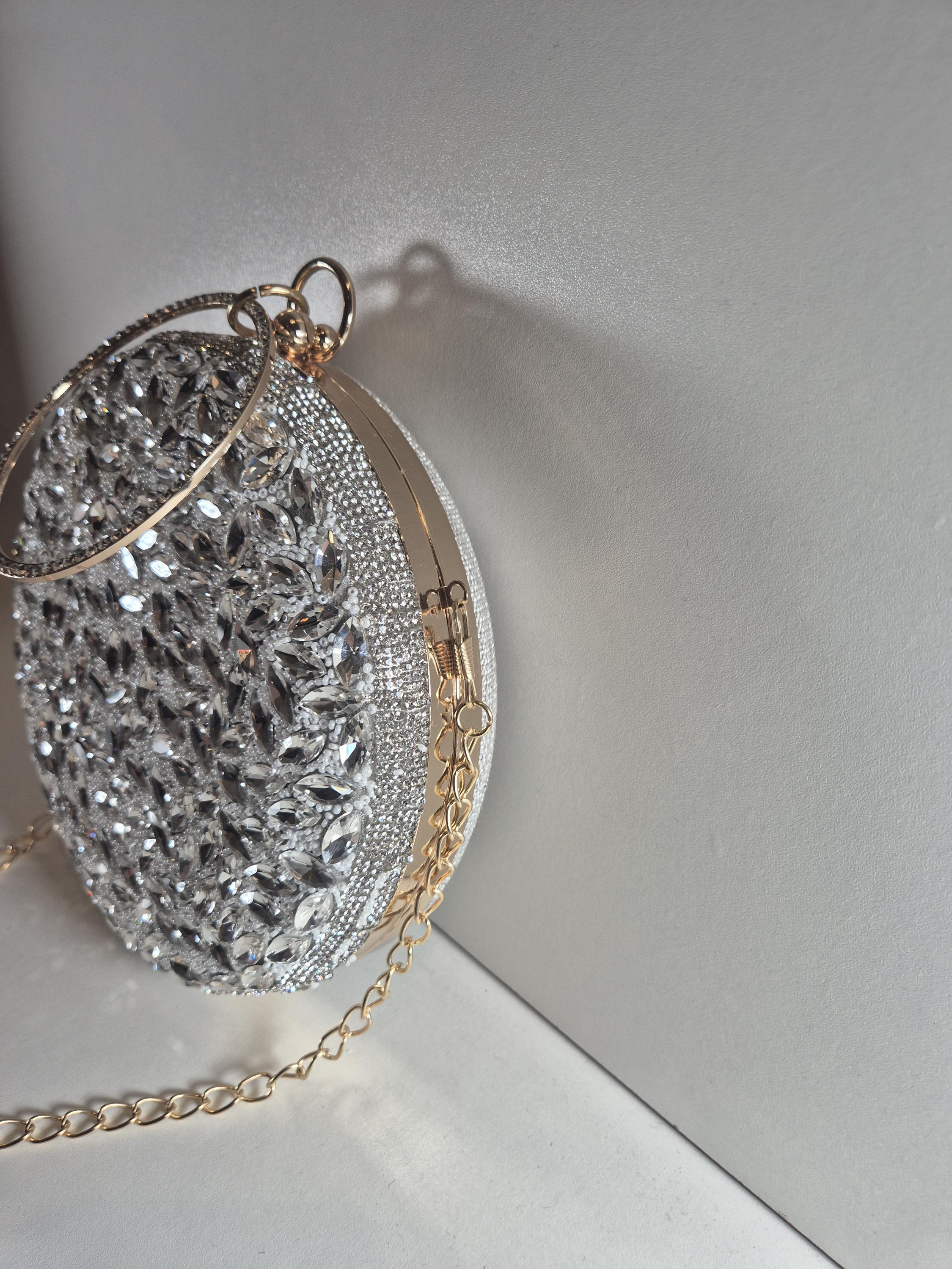 Metallic Rhinestone Clutch Silver Rhinestone Clutch Purse: Round Evening Bag (18 Cm) - Etsy