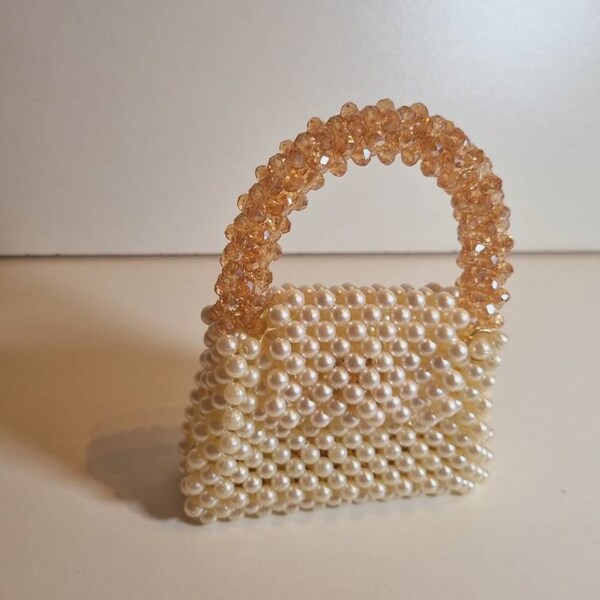 NEW! Pearl White and caramel gemstone clutch with gold chain