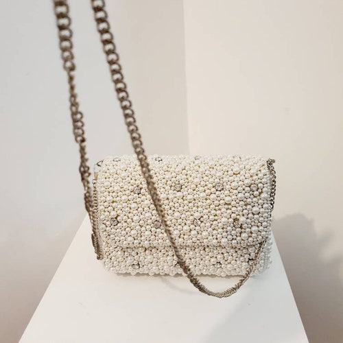Wedding Clutch White Bridal Clutch Pearl Bag Bridal Purse Etsy