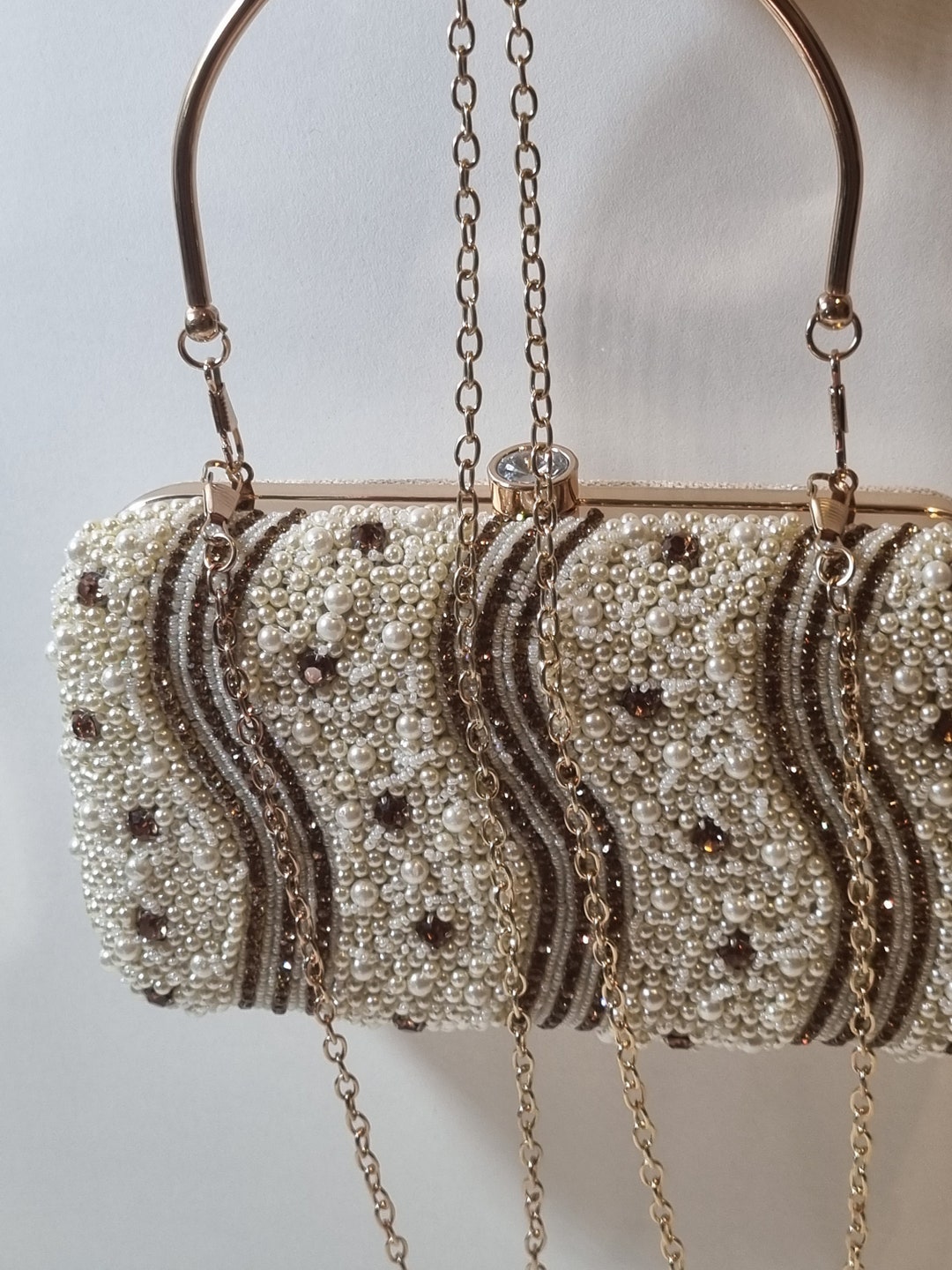 Pearl Clutch Purse: Gold Band Handle, Gold Chain - Etsy