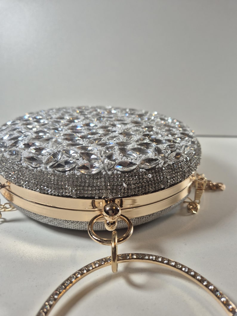 Metallic Rhinestone Clutch Silver Rhinestone Clutch Purse: Round Evening Bag (18 Cm) - Etsy